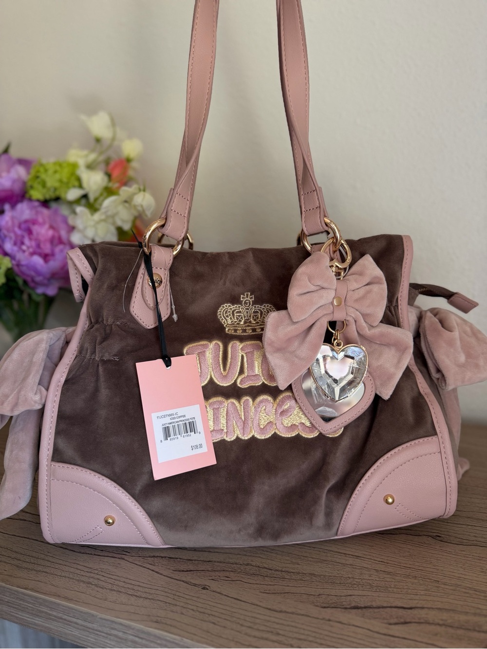 Y2K 2000s Juicy Couture daydreamer velour tote juicy princess vintage style